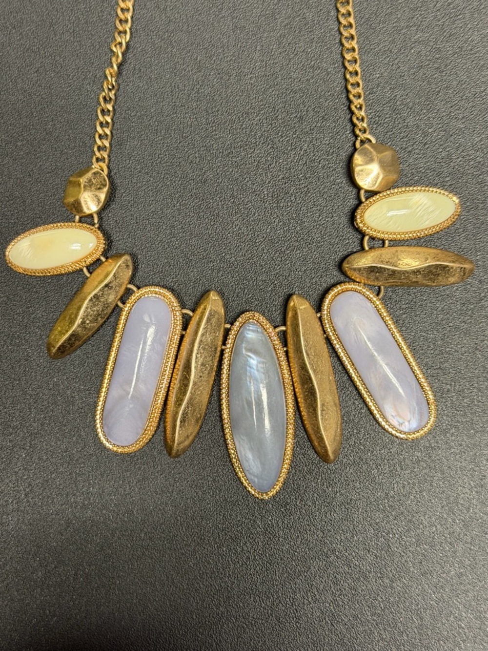 Gold-Tone Necklace with Pale Blue and Cream Stone Accents - Picture 4 of 11